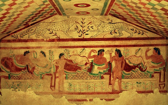 Scen adi banchetto dalla Tomba dei Leopardi Tarquinia580