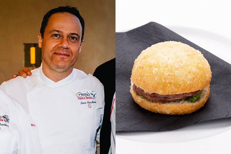Luca Marchini con hamburger modenese